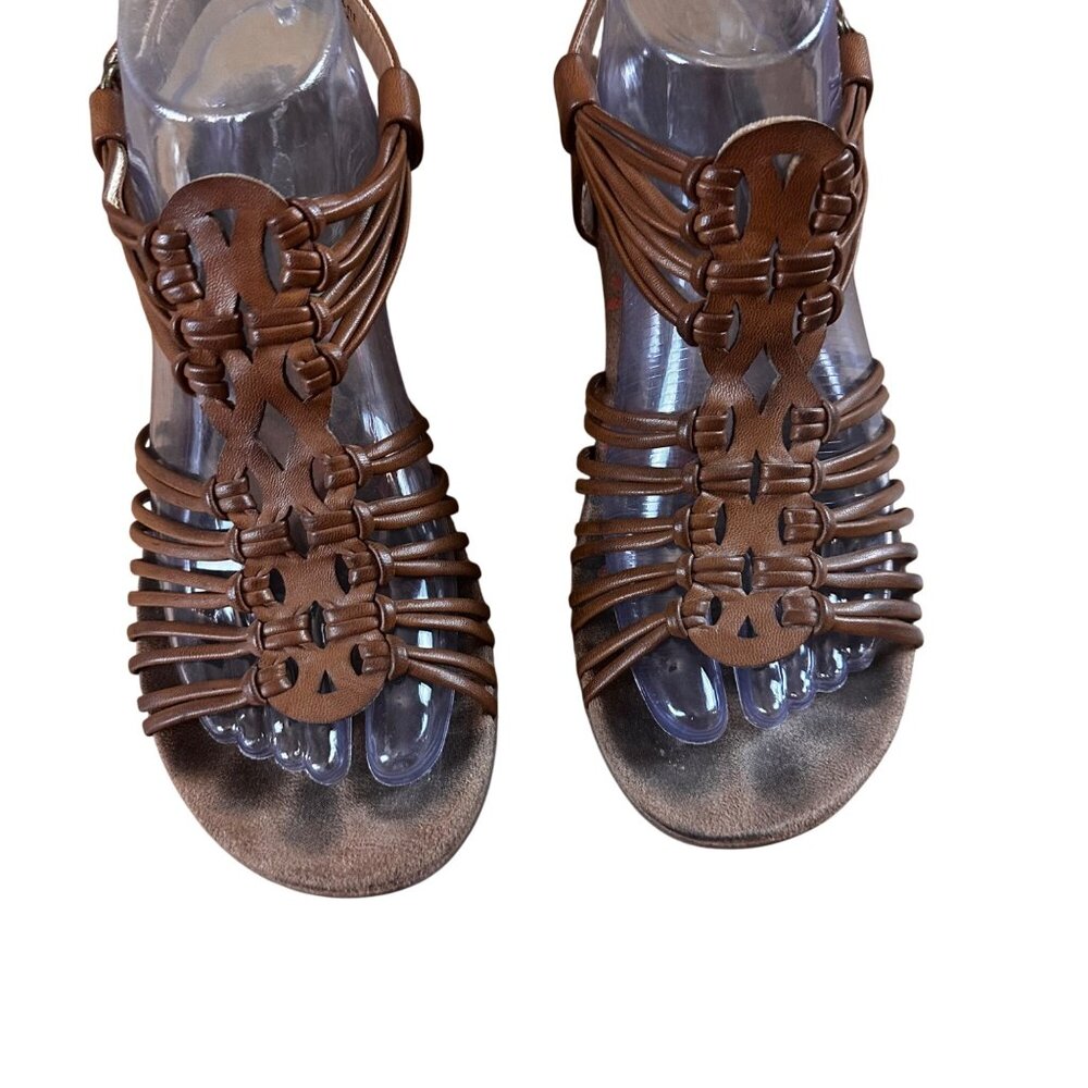 Baretraps Size 8M Synthetic Strappy Wedge Sandals Intricate Weave Design Brown